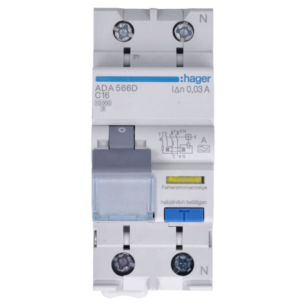 Hager ADA566D FI-LS 1-polig +N 10kA C-16A 30mA Typ A