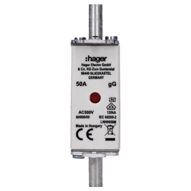 Hager LNH0050M NH-Sicherung NH000 gG 500V 50A K-Melder