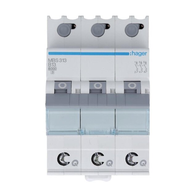 Hager MBS313 LS-Schalter 3-polig 6kA B-13A 3M QC
