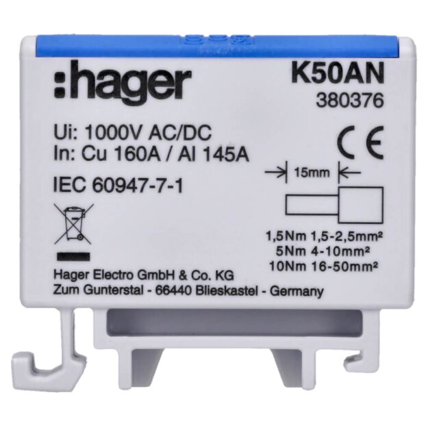 Hager K50AN Anschlussklemme Alu/Cu 2,5²-50² N