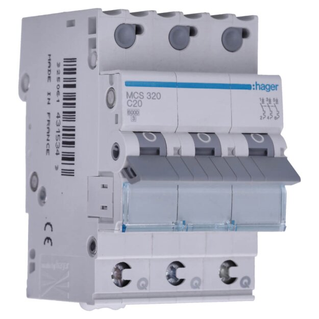 Hager MCS320 LS-Schalter 3-polig 6kA C-20A 3M QC