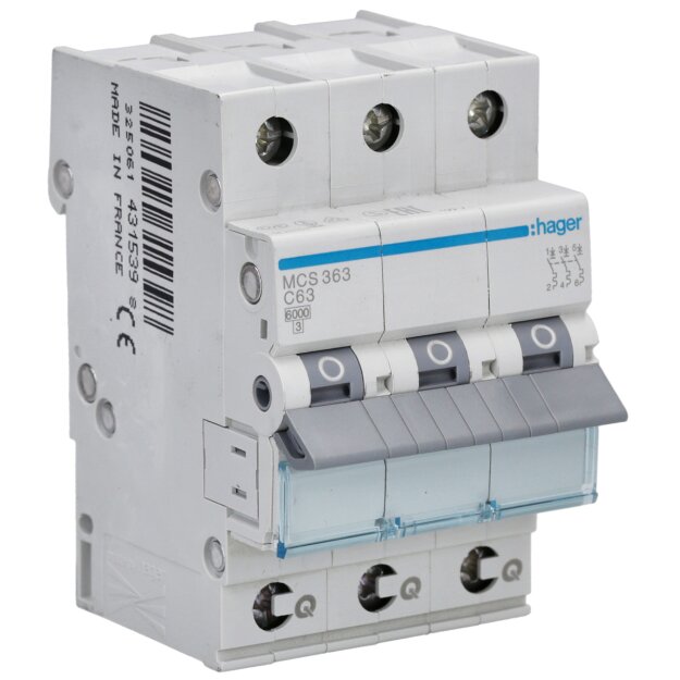 Hager MCS363 LS-Schalter 3-polig 6kA C-63A 3M QC