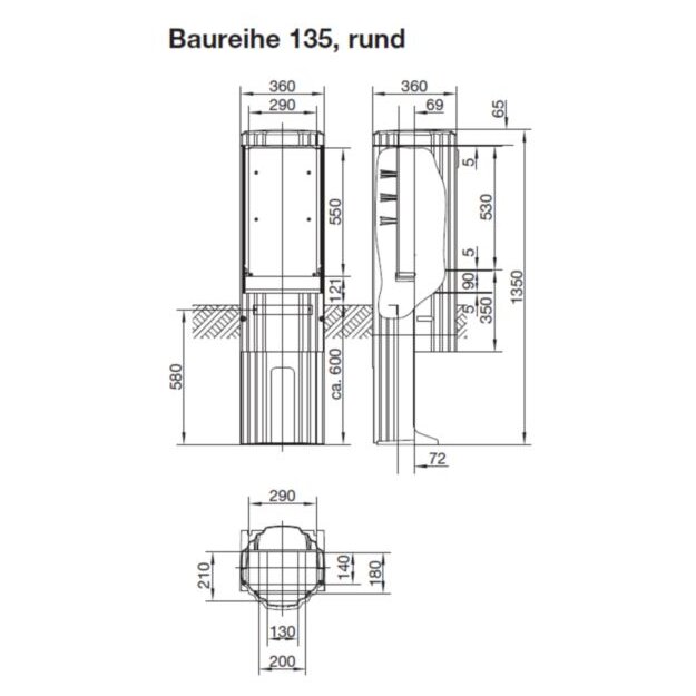 Hager ZAL135P Verteilersäule Baureihe 135 rund mit MP