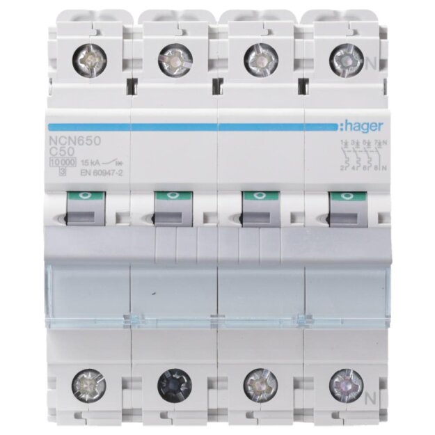 Hager NCN650 LS-Schalter 3-polig +N 10kA C-50A 4M