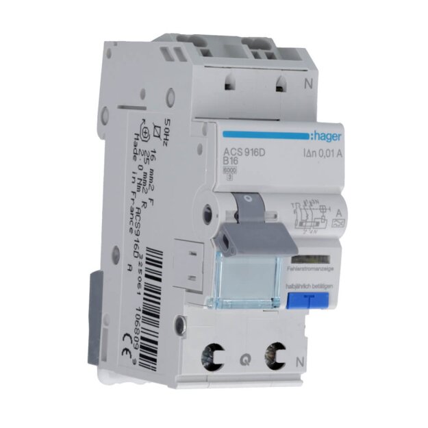 Hager ACS916D FI-LS 1-polig +N 6kA B-16A 10mA Typ A QC