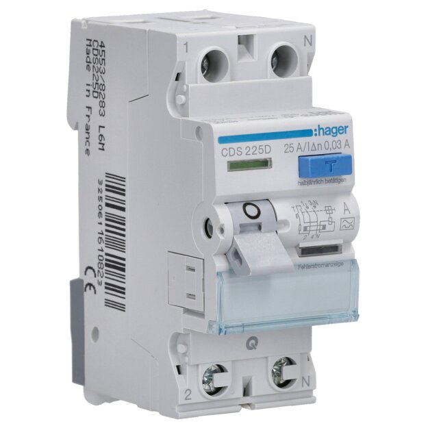 Hager CDS225D FI-Schalter 2-polig 6kA 25A 30mA Typ A QC