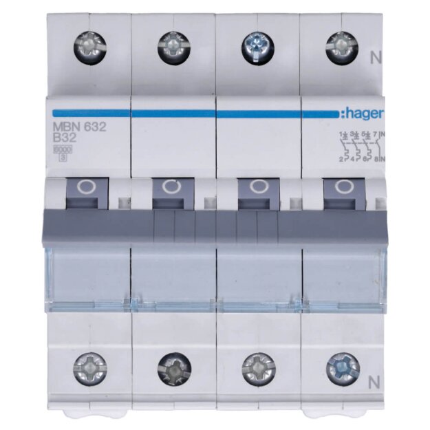 Hager MBN632 LS-Schalter 3-polig +N 6kA B-32A 4M