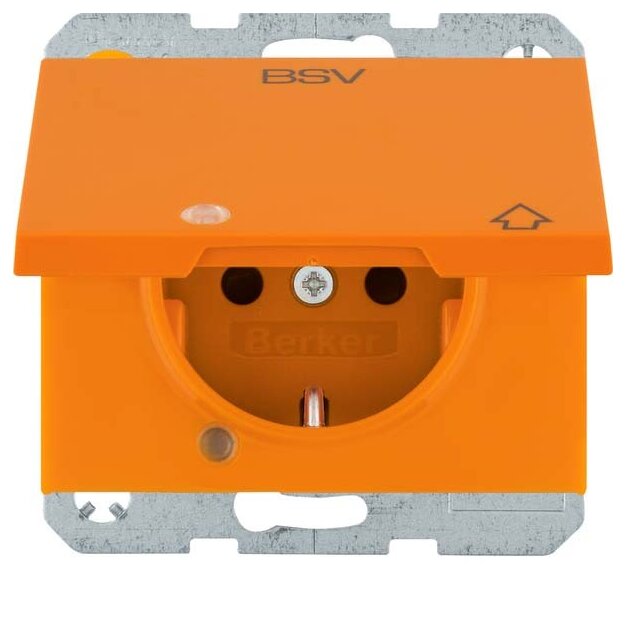 Berker 41517124 Steckdose SCHUKO Aufdruck BSV Klappdeckel beleuchtet K.x Orange glänzend