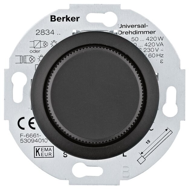 Berker MAN0101317 Universal-Drehdimmer mit Zentralstück (R L C) und Softrastung