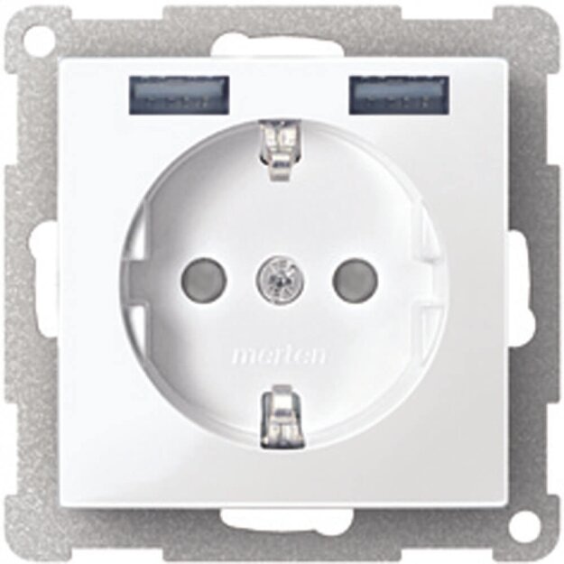 Merten MEG2366-0319 Schuko Steckdose mit USB Ladegerät Polarweiß glänzend System M