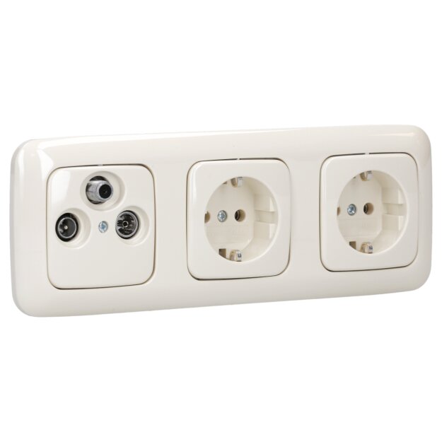 Busch-Jaeger Busch-Duro 2000 Set: 1x Antennen-Abdeckung 1743-03-212, 1x Antennensteckdose EDA 302 F 2x Steckdose 20 EUC-212 und 1x Rahmen 2513-212