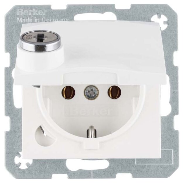 Berker 47638989 SCHUKO Steckdose mit Steckklemme Klappdeckel Schloss S.1 Polarweiß glänzend
