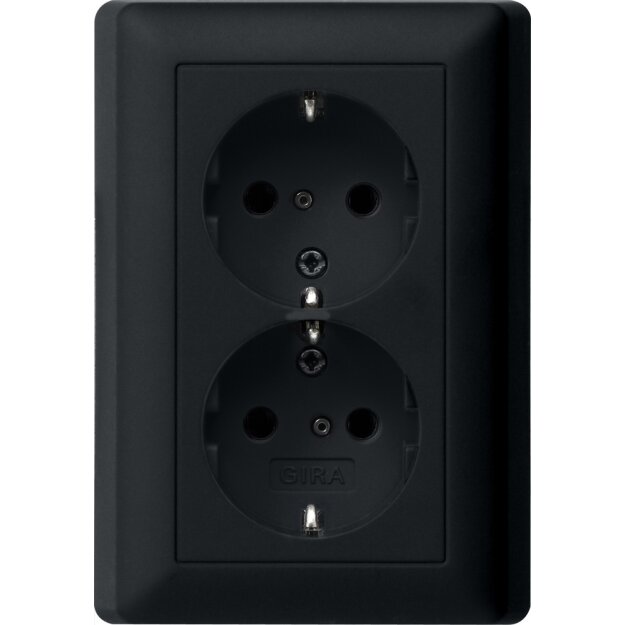 Gira 0783005 Schuko 2-fach Shutter + Vollplatte System 55 Schwarz matt