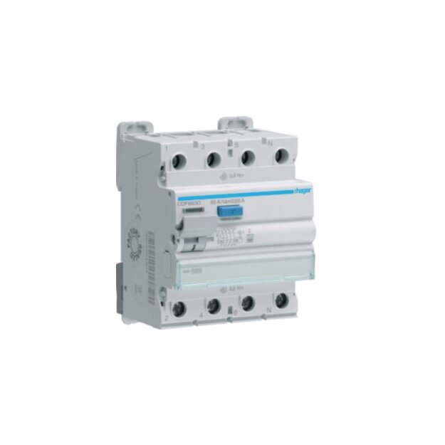 Hager CDF663D Fehlerstromschutzschalter FI 4-polig 10kA 63A 30mA Typ F