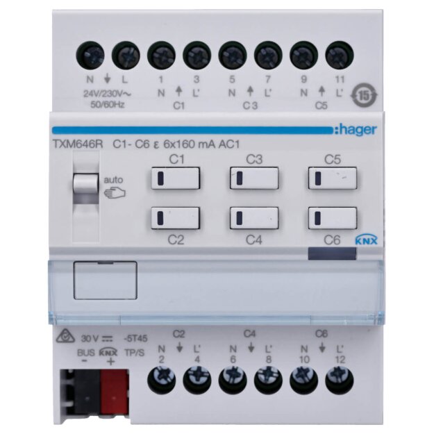 Hager TXM646R Heizungsaktor 6-fach KNX easy Regler für 24/230V Stellantriebe Triac