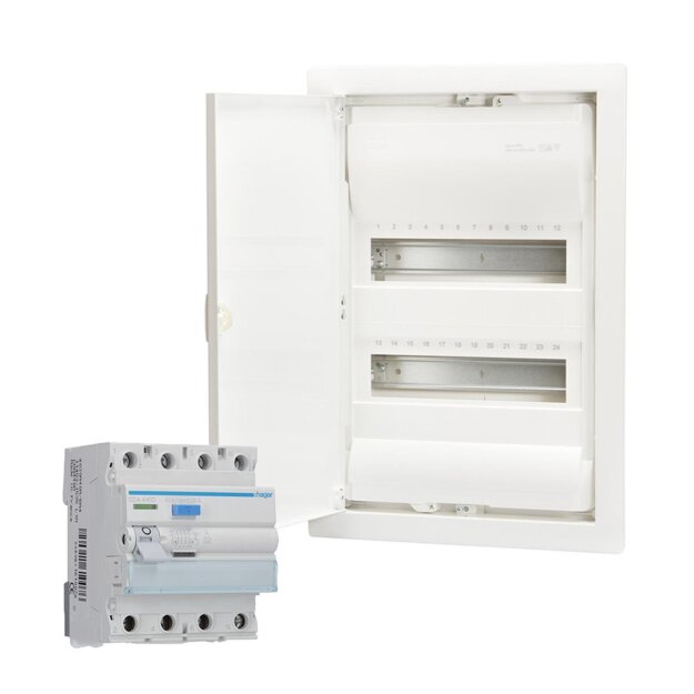 Hager UP-Verteiler Volta IP30 2-reihig mit Tür und FI-Schutzschalter / 1x VU24NC, 1x CDA440D