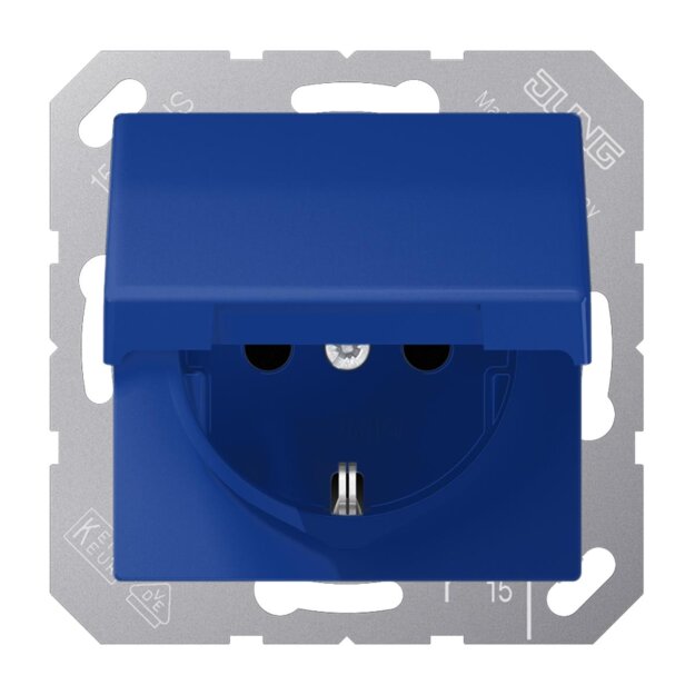 Jung AS1520BFKLBL SCHUKO® Steckdose m.Klappdeckel (Thermoplast bruchsicher) Blau Serie AS