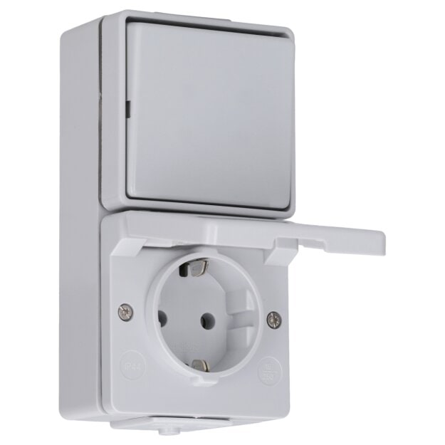 Jung 676W SCHUKO® Aufputz Steckdose mit Wechselschalter Serie WG