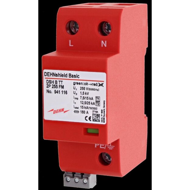 Dehn 941116 Anwendungsopt. Kombi-Ableiter DEHNshield B Typ 1+2 für einphasige TT-und TN-System DSH B TT 2P 255 FM