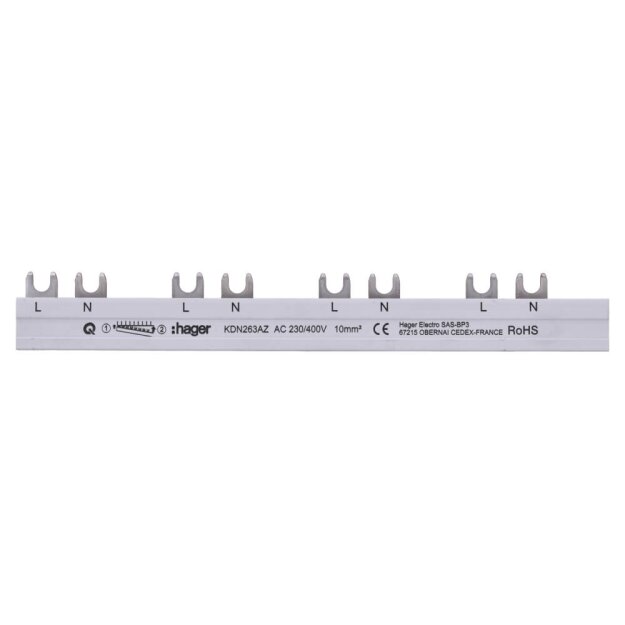 Hager KDN263AZ Phasenschiene 2-polig Gabelanschluss 10 mm² für ARFxxxD 12 Module
