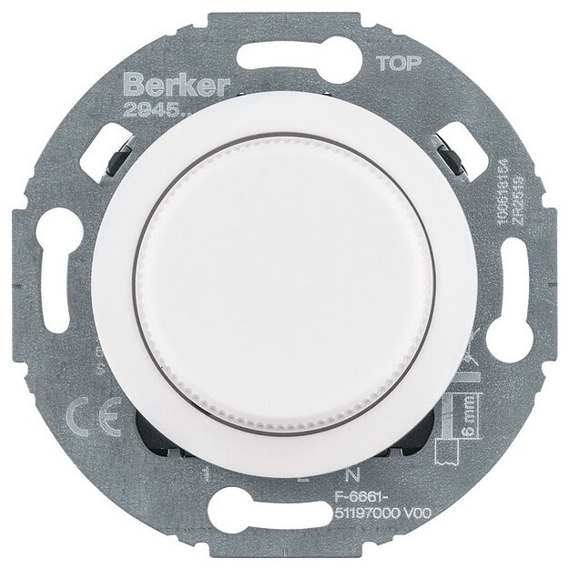 Berker 294510 Nebenstellen-Einsatz f. Universal-Drehdimmer Komf., 1930/Glas/R.classic, Polarweiß Glänzend