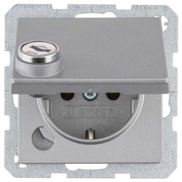 Berker 41636084 Schuko Steckdose Matt Schraub-Liftklemmen Klappdeckel Schloss Q.1 Alu Matt Lackiert