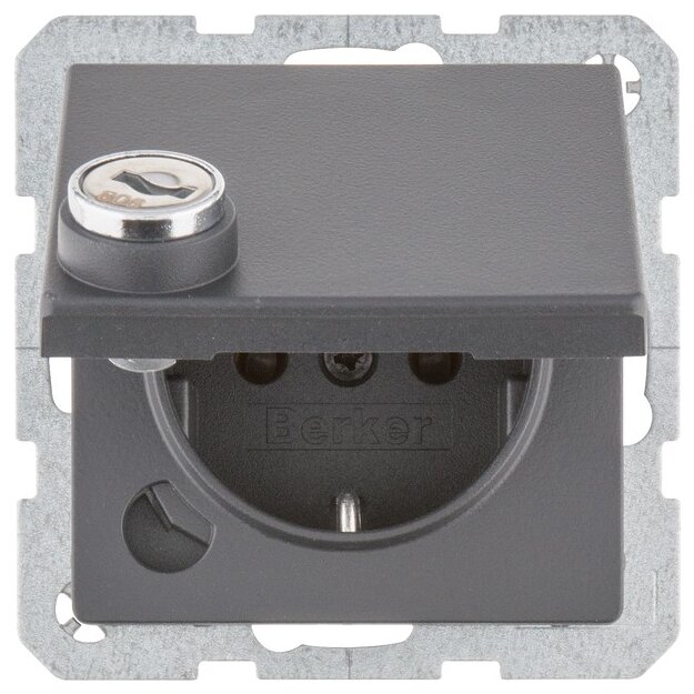 Berker 41636086 Schuko Steckdose Matt Schraub-Liftklemmen Klappdeckel Schloss Q.1 Anthrazit Matt