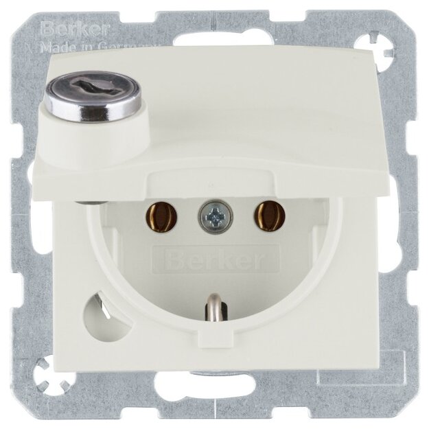 Berker 41638982 Schuko Steckdose Matt Schraub-Liftklemmen Klappdeckel Schloss S.1 Weiß Glänzend