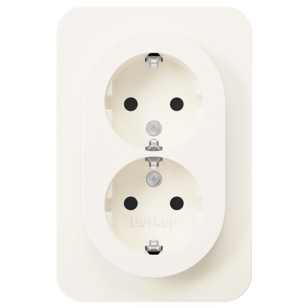 Berker 47592089 Doppelsteckdose Schuko, Abdeckplatte, erhöhter Berührungsschutz, Berker R.1, Polarweiß Glänzend