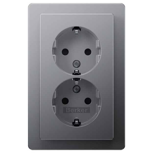 Berker 47596084 Doppelsteckdose Schuko mit Abdeckplatte, hoch, erhöhter Berührungsschutz, Q.1, Alu Samt