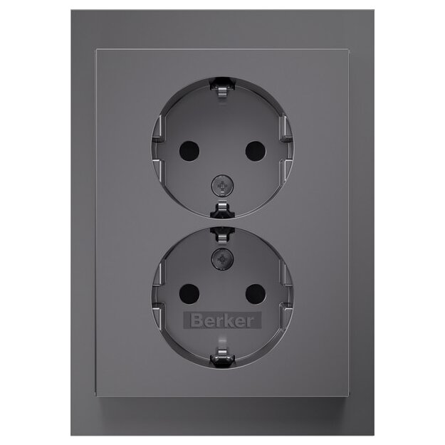 Berker 47597004 Doppelsteckdose Schuko, Abdeckplatte, erhöhter Berührungsschutz, Berker K.5, Edelstahl Matt, Lackiert