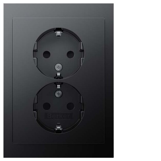 Berker 47597006 Doppelsteckdose Schuko, Abdeckplatte, erhöhter Berührungsschutz, Berker K.1, Anthrazit Matt, Lackiert