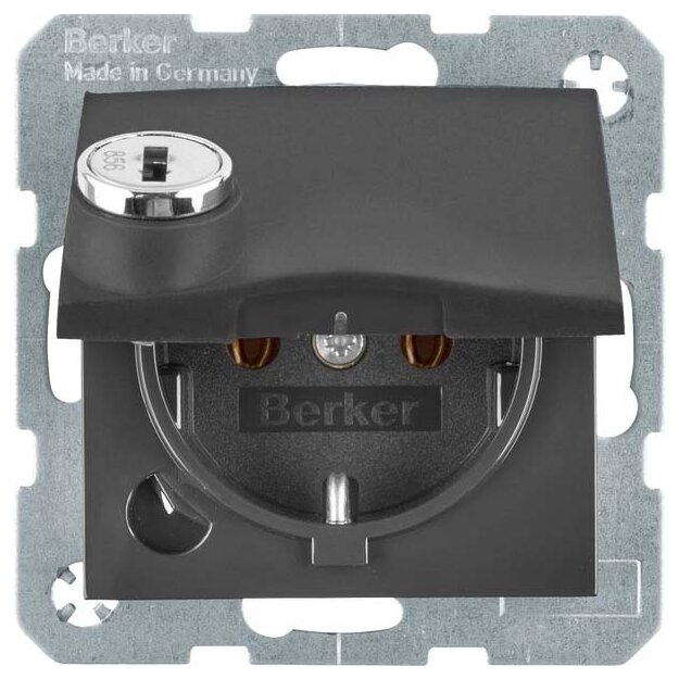 Berker 47631606 Schuko Steckdose Matt Steckklemme Klappdeckel Schloss S.1 Anthrazit Matt