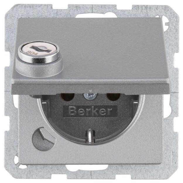 Berker 47636084 Schuko Steckdose Matt Steckklemme Klappdeckel Schloss Q.1 Alu Matt Lackiert