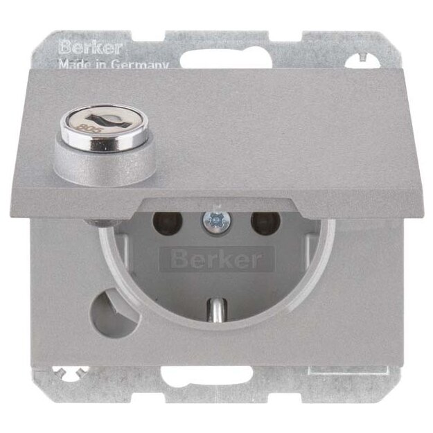 Berker 47637003 Schuko Steckdose Matt Steckklemme Klappdeckel Schloss K.1 Alu Matt Lackiert