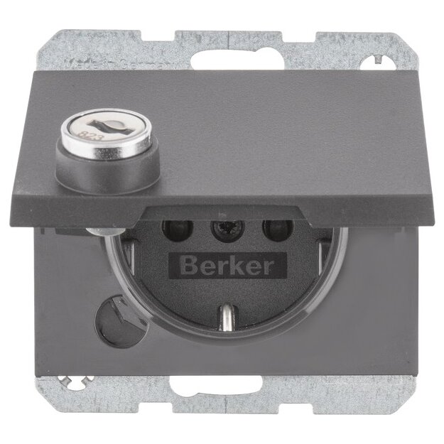 Berker 47637006 Schuko Steckdose Matt Steckklemme Klappdeckel Schloss K.1 Anthrazit Matt