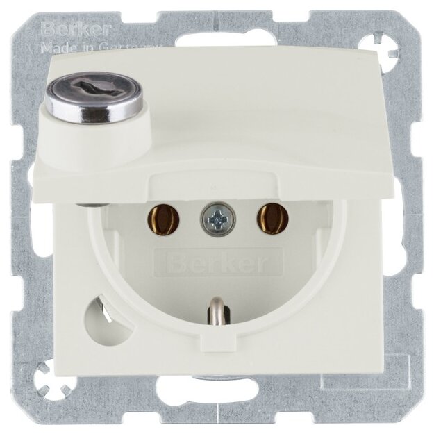 Berker 47638982 Schuko Steckdose Matt Steckklemme Klappdeckel Schloss S.1 Weiß Glänzend