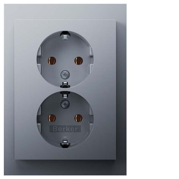 Berker 47747003 Doppelsteckdose Schuko mit Abdeckplatte, Berker K.5, Alu Matt, Lackiert