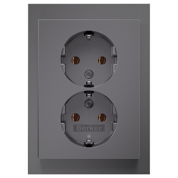 Berker 47747004 Doppelsteckdose Schuko mit Abdeckplatte, Berker K.5, Edelstahl Matt, Lackiert