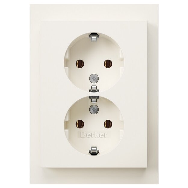 Berker 47747009 Doppelsteckdose Schuko mit Abdeckplatte, Berker K.1, Polarweiß Glänzend