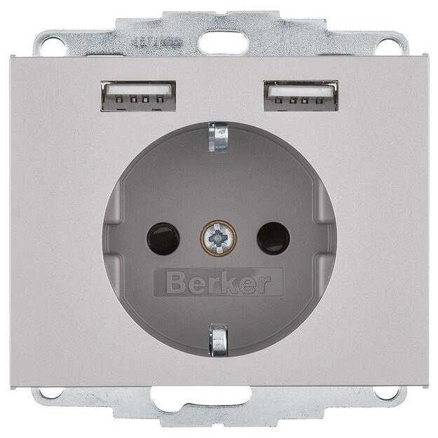 Berker 48037004 Steckdose SCHUKO/USB A-A K.5 Edelstahl matt lackiert