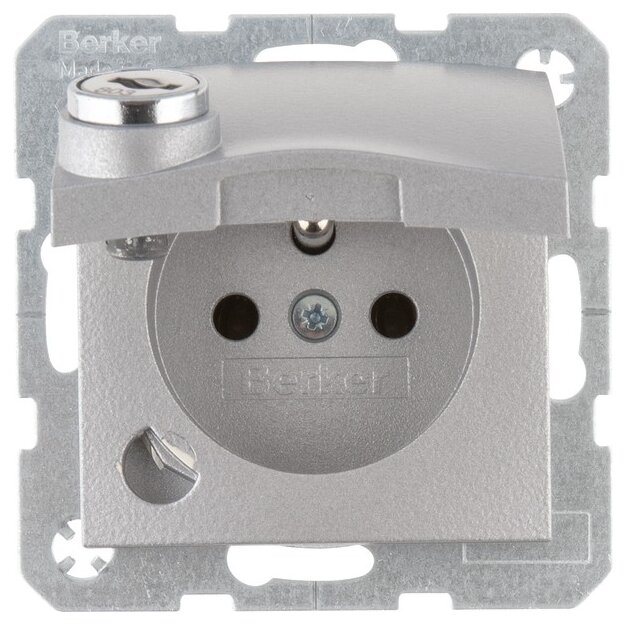 Berker 6765111404 Steckdose Matt Erdstift Schraub-Liftklemmen Klappdeckel Schloss S.1 Alu Matt Lackiert