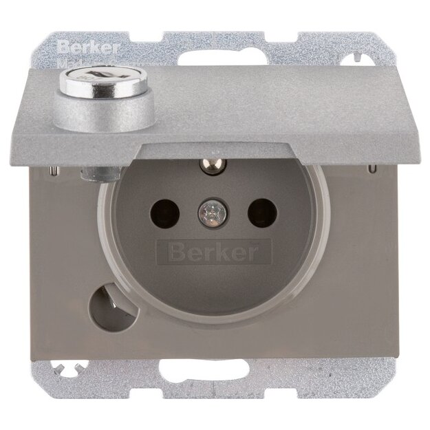Berker 6765117003 Steckdose Matt Erdstift Schraub-Liftklemmen Klappdeckel Schloss K.1 Alu Matt Lackiert