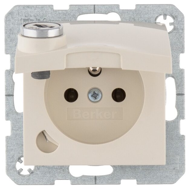Berker 6765118982 Steckdose Matt Erdstift Schraub-Liftklemmen Klappdeckel Schloss S.1 Weiß Glänzend