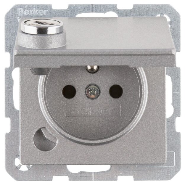 Berker 6768116084 Steckdose Matt Erdstift Steckklemme Klappdeckel Schloss Q.1 Alu Matt Lackiert