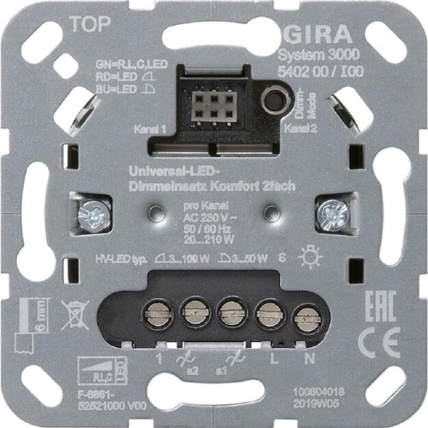 Gira 540200 S3000 Uni-LED-DimmEinsatz Komfort 2-fach Einsatz