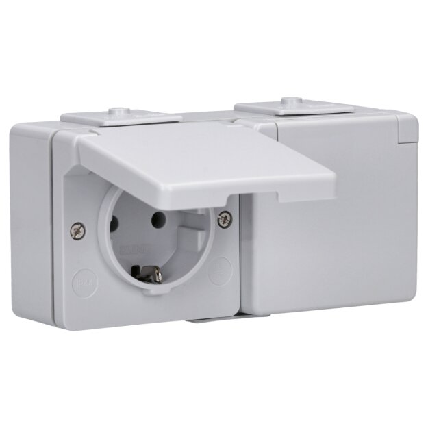 Jung 622WW SCHUKO® Aufputz Zweifach-Steckdose Lichtgrau Serie WG