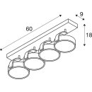 SLV 1002025 Kalu CW, Indoor Wand- & Deckenaufbauleuchte, quad, QPAR111 Alu gebürstet 4x75W 60x9x18 cm