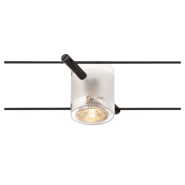 SLV 139120 Comet, Seilleuchte für Tenseo Niedervolt-Seilsystem, QR-C51, Schwarz, teilsatiniertes Glas 18,5x7,5x6,5 cm