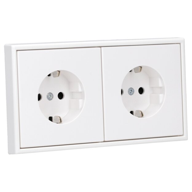 Jung Serie LS Komplett-Set Alpinweiß: 2x LS1520KIWW SCHUKO Steckdose mit Berührungsschutz + LS982WW Rahmen 2fach